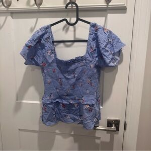 Madewell Smocked Flutter-Sleeve Top in Aloha Floral